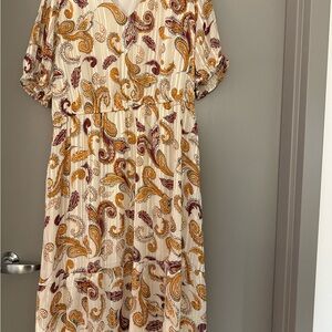Paisley Print Dress in Cream and Brown